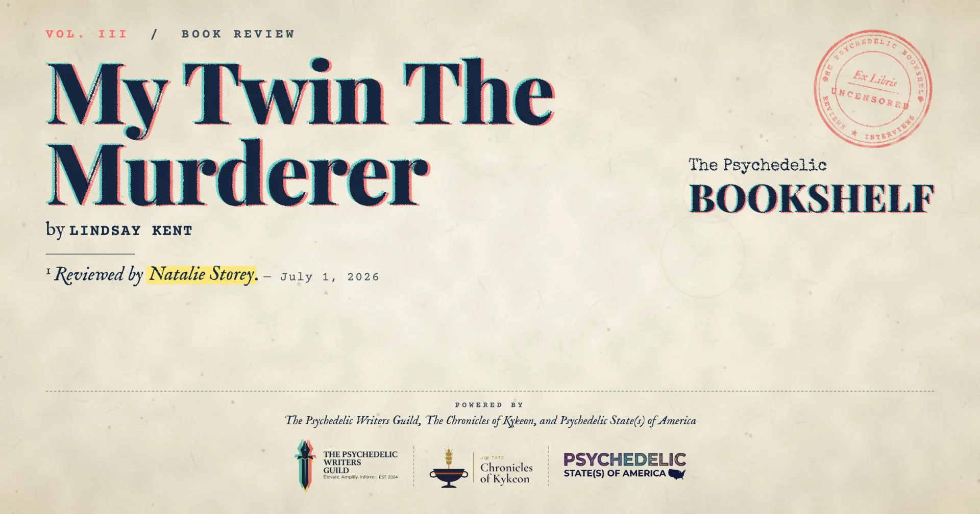 The Psychedelic Bookshelf — Vol III_My Twin The Murderer review banner